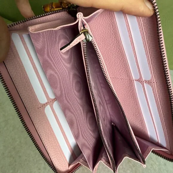 Gucci Bamboo GG Pink Leather Zip Around Long Wallet 739499 AABXM 5823